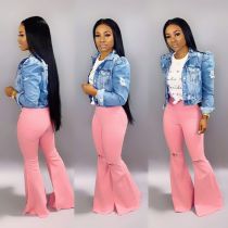 Stylish Pink Ripped Bell Jeans