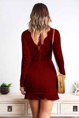 Sexy V-Neck Lace Mermaid Mini Dress with Sleeves