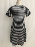 O-Neck Stripped Casual Dress 26454-1