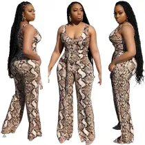Plus Size Summer Snake Skin Sleeveless Jumpsuit