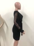 Black Sexy Wrapped Party Dress with Lace Sleeves