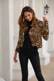 Leopard Print Short Zipper Blazer with Sleeves