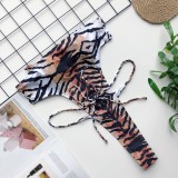 Tiger Print High Cut Strapless Swimwear