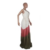 Summer Contrast Sleeveless V-Neck Maxi Dress