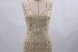 Gold Sequins Straps Mermaid Evening Dress