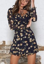 Romantic Floral Black Mini Dress
