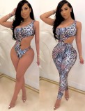 Summer Print Sexy One Shoulder Bodysuit and Pants