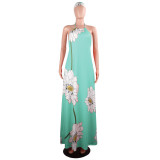 Summer Floral Print Halter Maxi Dress