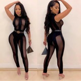 Black Sexy Transparent Bodycon Jumpsuit
