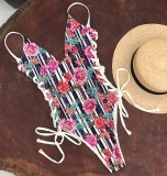 Floral Print One-Piece Lace-Up Straps Swimwear