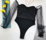Black Sweetheart One Piece Swimwear with Mesh Sleeves