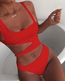 Plain Solid Sexy Cut Out Swimwear