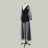 Black Sequins Long Sleeves V-Neck Long Gown