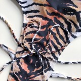 Tiger Print High Cut Strapless Swimwear