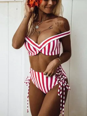 Two-Piece High Waist Stripped Swimwear