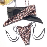 Leopard Straps Two Piece Knot Swimwear