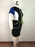 Plus Size Summer Contrast Zipper Bodycon Dress