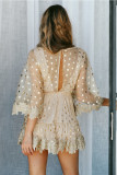 V-Neck Sequins Rompers with Wide Legges and Cuffs