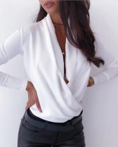 Sheer Elegant Dripped Wrap Blouse with Sleeves
