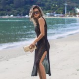 Black Crochet Sleeveless Slit Beach Dress
