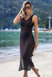 Black Crochet Sleeveless Slit Beach Dress