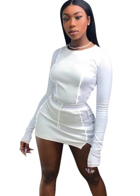 Sexy Round Neck Contrast Shirt and Mini Skirt