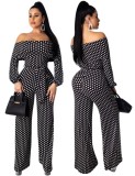 Off Shoulder Polka Evening Jumpsuit with Sleeves