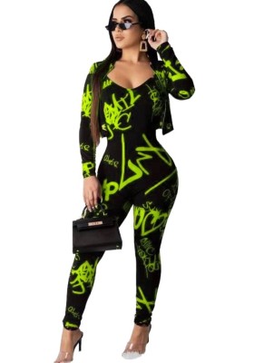 Print Bodycon Jumpsuit with Matching Jacket