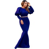 Plain Color Long Mermaid Evening Dress with Pop Sleeves