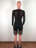 Sexy Lace Accent Long Sleeve Bodycon Rompers