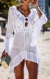Long Sleeves Crochet High Low Beach Dress