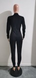 Black Patchwork Long Sleeve Bodycon Jumpsuit