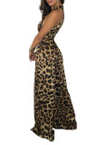 High Cut Leopard Sleeveless Long Dress