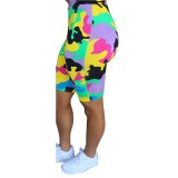 Summer Camou Print Two Piece Tight Shorts Set