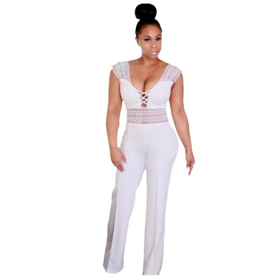 White Hollow Out Sexy Sleeveless Jumpsuit