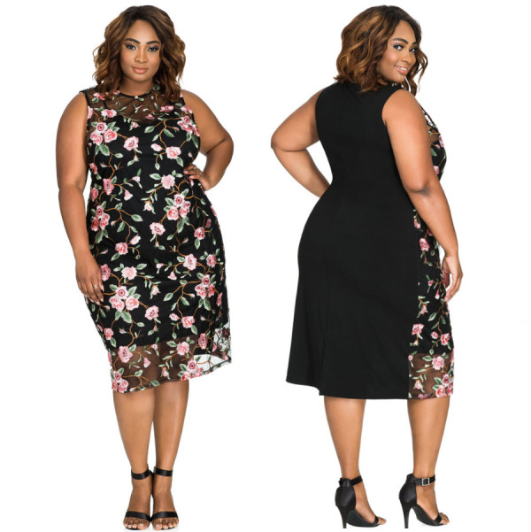 Plus Size Floral Black Dress