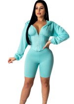 Sexy Solid Color Two Piece Corset Top and Short Set