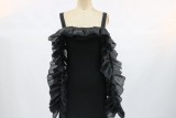 Black Wide Straps Party Dress with Pop Sleeves