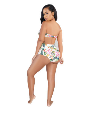 Floral Print High Waist Beadeau Swimwear