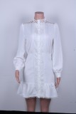 White Hollow Out A-line Elegant Dress