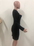 Black Sexy Cut Out Long Sleeve Bodycon Dress