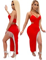 Sexy Cut Out Irregular Tassels Straps Party Dress