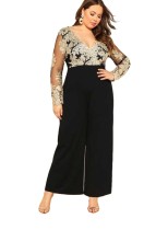 Plus Size V-Neck Floral Jumpsuit with Sleeves