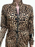 Leopard Long Sleeves Zipper Jumpsuit