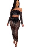 Sequins Strapless Top and Long Curvy Skirt Set