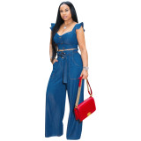 Blue Ruffles Crop Top and Wide Pants