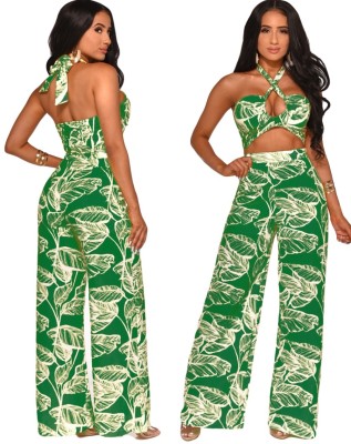 Sexy Print Cut Out Low Back Halter Jumpsuit
