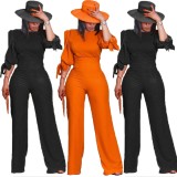 Solid Color Elegant Jumpsuit with Pop Sleeves
