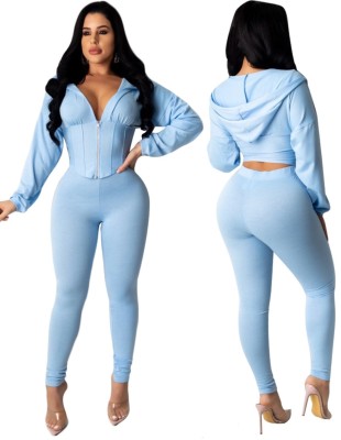 Sexy Solid Color Two Piece Corset Top and Pants Set
