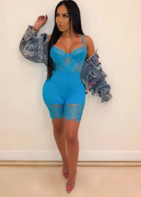 Sexy Lace Patchwork Halter Bodycon Rompers